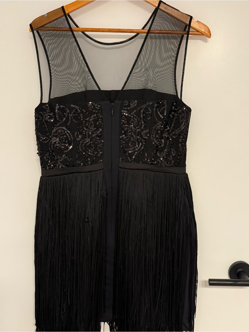 BCBGMaxAzria Black Beaded Fringe Cocktail Dress